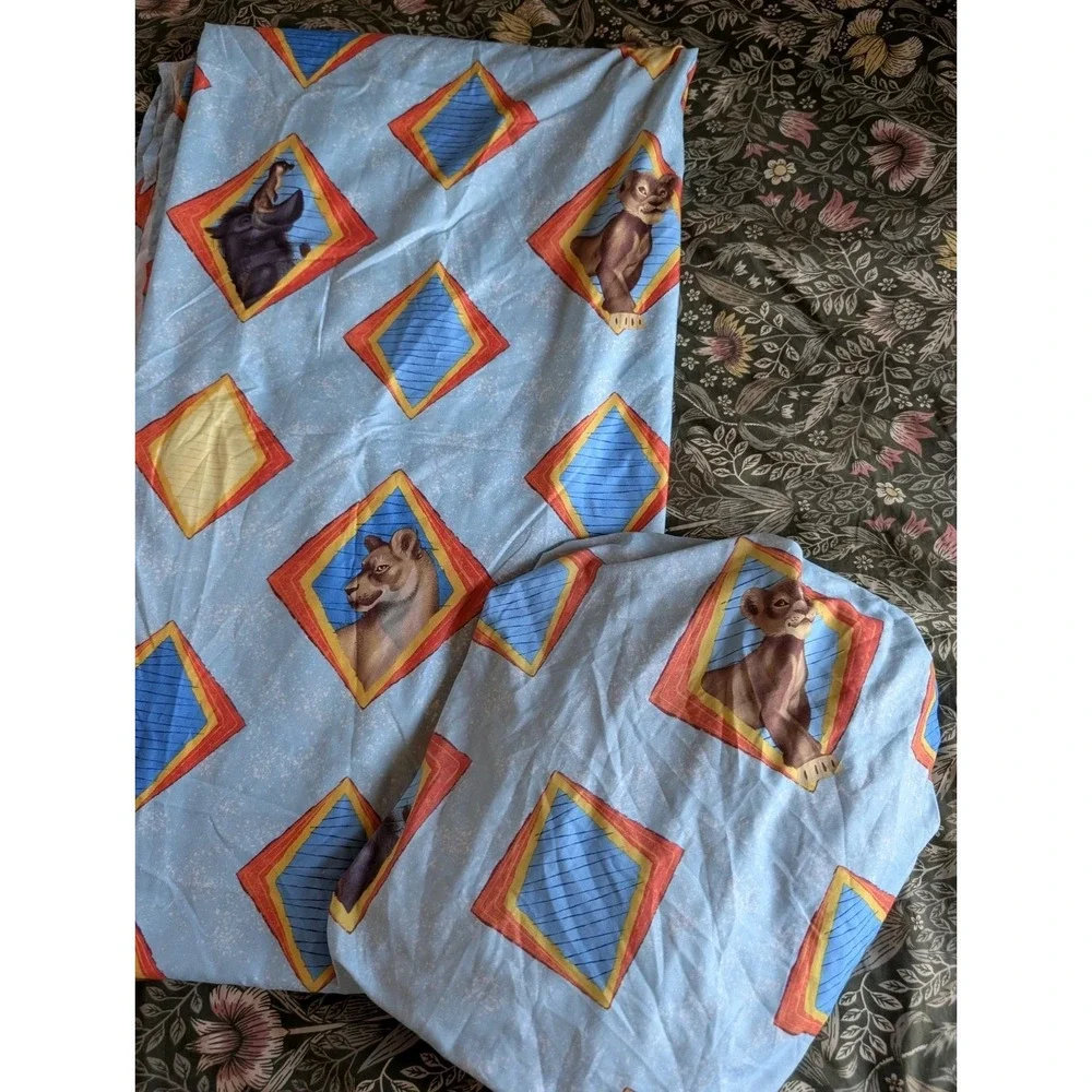 The Lion King Twin Sheet Set Blue Simba Timon Pumbaa Flat & Fitted Kidcore